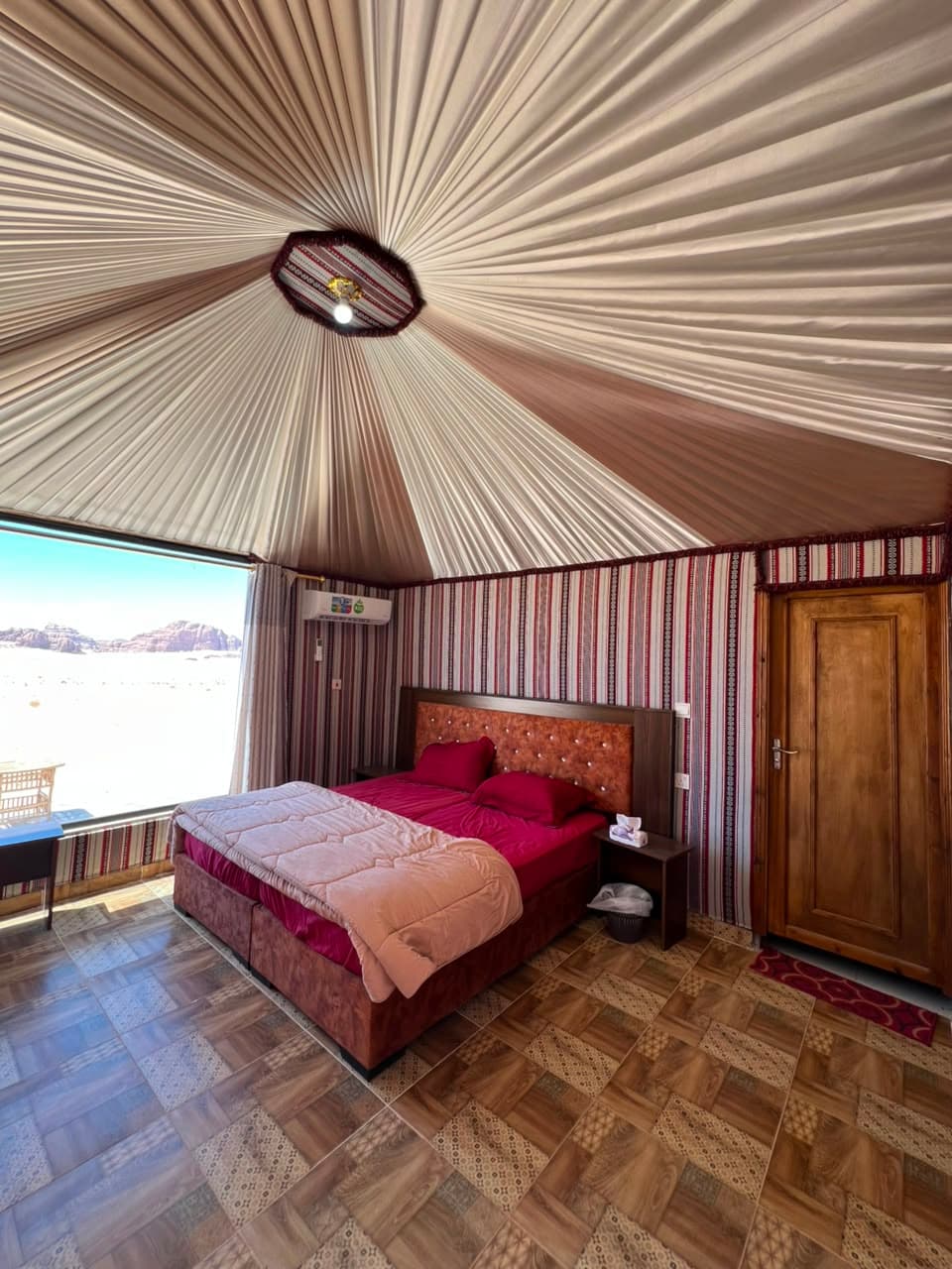 Panoramic twin and double room inside authentic Bedouin tent with desert views
